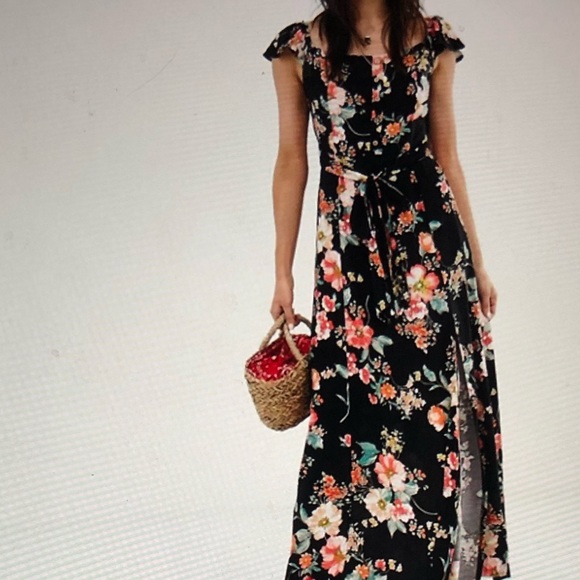 Band of Gypsies Dresses & Skirts - Band of Gypsies- Black Floral Printed Maxi